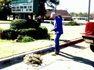 Cleaning up the church yard